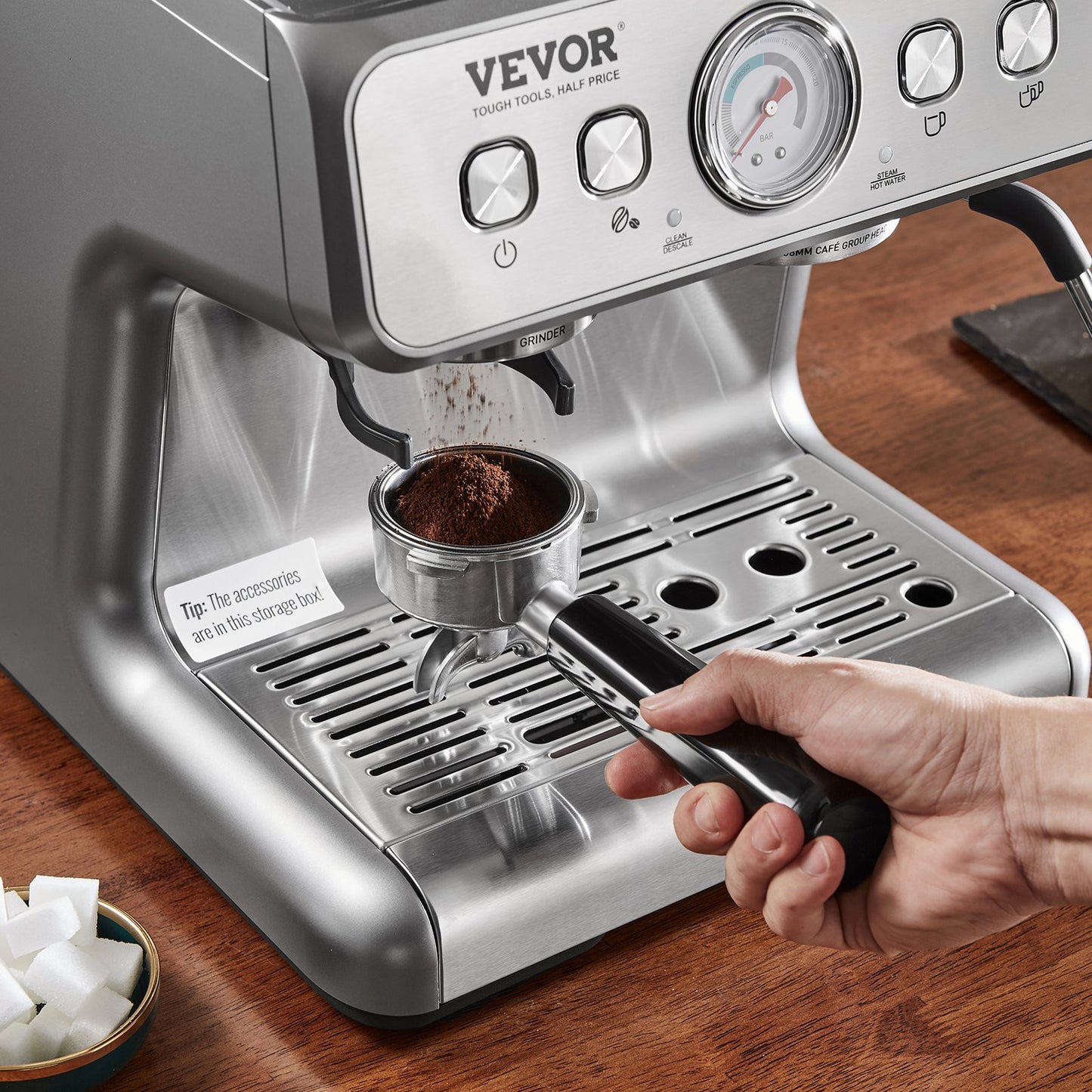 Espresso Machine with Grinder – 15 Bar Semi-Automatic Coffee Maker with Milk Frother