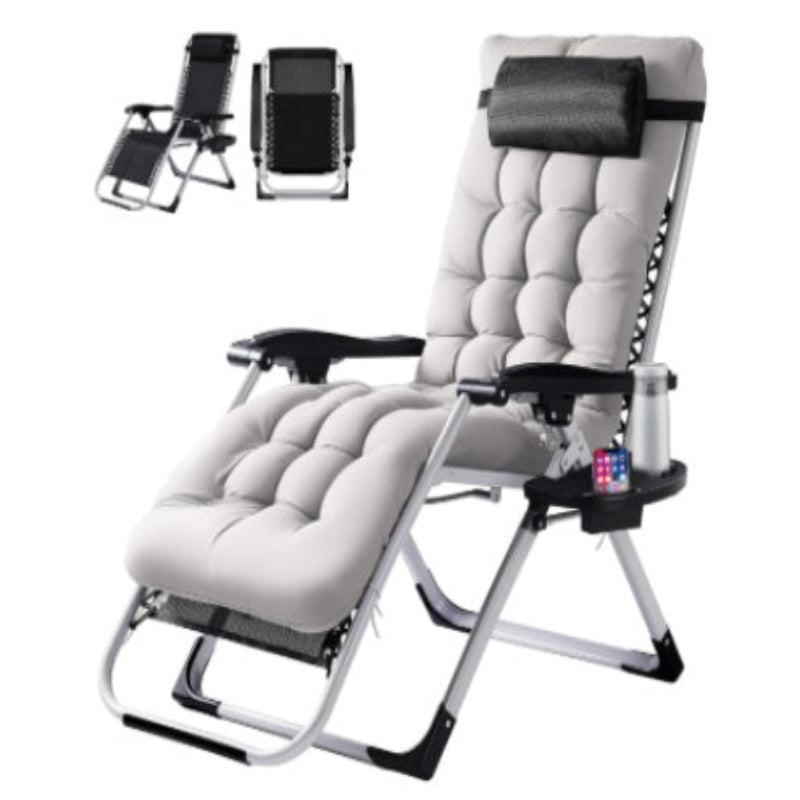 White reclining chair with cup holder and armrest on a white background