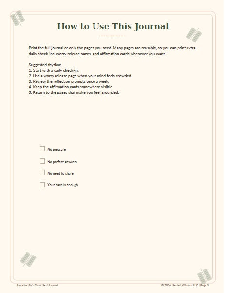 Lovable Lily's Calm Nest Journal| Spring edition | Nested Wisdom