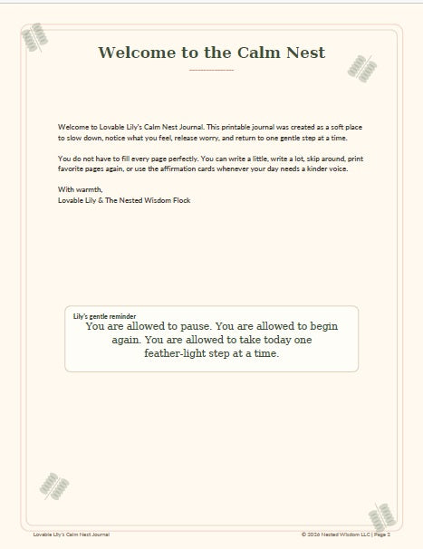 Lovable Lily's Calm Nest Journal| Spring edition | Nested Wisdom